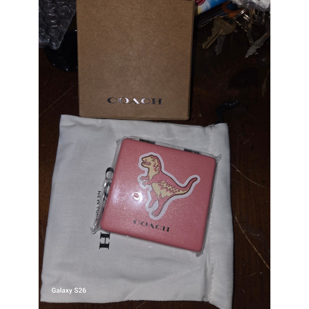 Coach Rexy Pink Compact Mirror Square Folding Dual Mirror with Box and Dust Bag